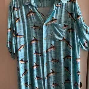 Guy Harvey Teal Shark Pattern Men's Shirt